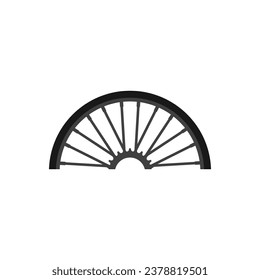 Bike wheel with spokes. Half part bicycle wheel. Vector element.
