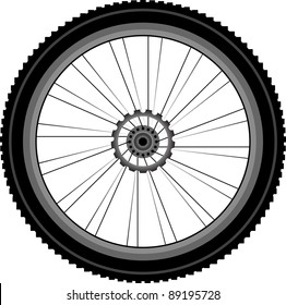 bike wheel with tire and spokes isolated on white background