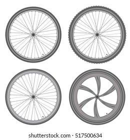 bike wheels different set on white background vector illustration