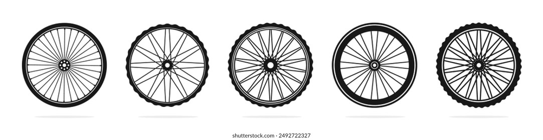 Bike wheels icon collection. Bicycle wheel silhouettes. Bicycle wheel icon set. Bicycle tyres.