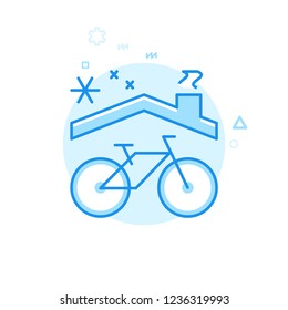 Bike Winter Storage Flat Vector Icon. Bicycle Accessory Symbol, Pictogram, Sign. Light Flat Style. Blue Monochrome Design. Editable Stroke. Adjust Line Weight. Design with Pixel Perfection.