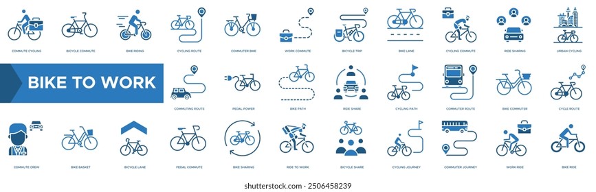 Icono de Bicicleta al trabajo. Ciclismo de viaje, bicicleta de viaje, montar en bicicleta, ruta de ciclismo y bicicleta de cercanías