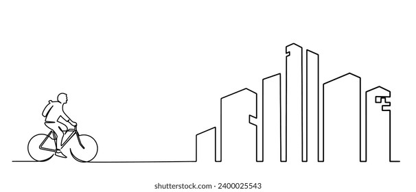 Bike to work line art continue vector, business, isolated on white background eps 10