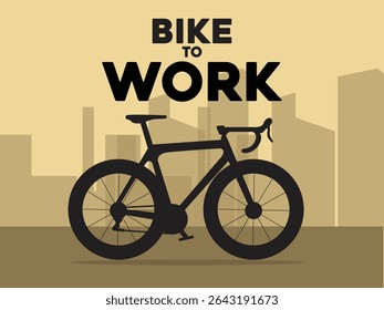 Bike to work poster using a fixie bike, with a background of urban buildings