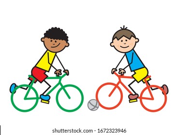 bikeball, two cyclists with ball, vector illustration