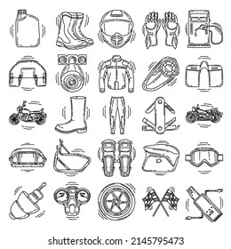 Biker y Accesorios Dibujar el Vector de iconos.