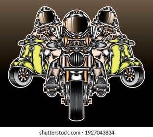 Biker astronaut illustration. Premium vector