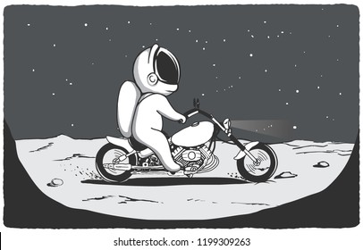 biker astronaut rides on surface of planet on a motorcycle.Prints design.Space theme.Vector illustration