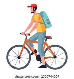 ciclista con mochila, disfrutando del icono de la aventura ciclista aislado