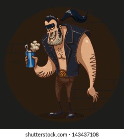 Biker with a beer, vector