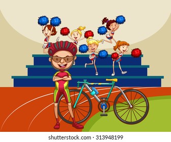Biker and bicycle in the field illustration