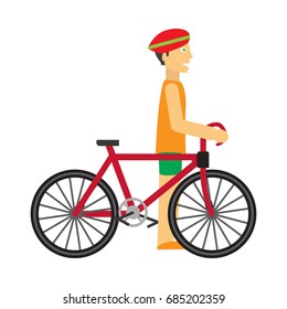 Biker with bicycle vector. Flat design