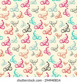Biker - Bicyclist Retro Seamless Vector Background - Pattern