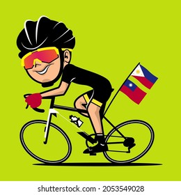 Biker Bike Cyclist Bicycle Cartoon Caricature Philippines Taiwan Vector Flat Illustration
