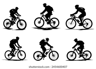 Biker and bike silhouette black vector.