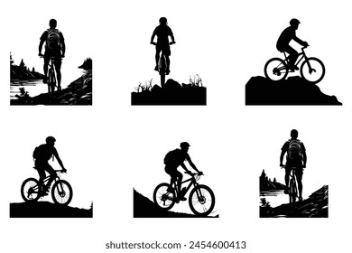 Biker and bike silhouette black vector.