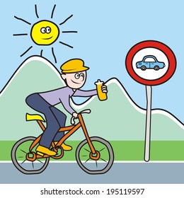 biker with bottle, vector illustration