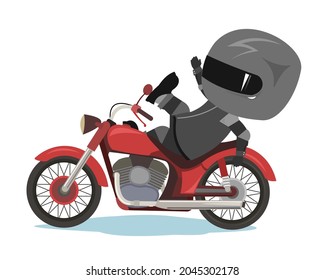 Biker Cartoon. Child Illustration. Lost My Balance. Sports Uniform And Helmet. Cool Motorcycle. Chopper Bike. Funny Motorcyclist. Isolated On White Background. Vector.