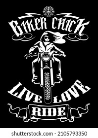 Biker Chick. Live Love Ride. Vector Illustrator