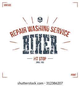 Biker club emblem in retro style. Graphic design for t-shirt. Color print on  white background