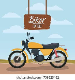 biker culture poster with classic motorbike in yellow color vector illustration
