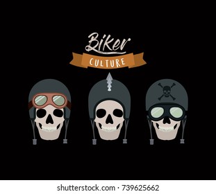 biker culture poster with skulls motorcyclists vector illustration