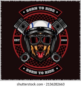 biker dog head emblem vector illustration