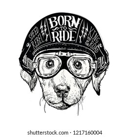 Biker dog. Set of vintage motorcycle emblems, labels, badges, logos and design elements. Monochrome style