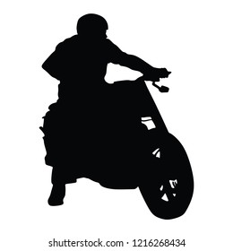 Biker driving a motorcycle rides along the asphalt road vector silhouette illustration. Freedom concept. Man on bike silhouette.
