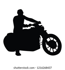 Biker driving a motorcycle rides along the asphalt road vector silhouette illustration. Freedom concept. Man on bike silhouette.
