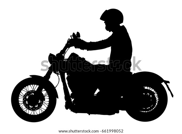 Biker Driving Motorcycle Rides Along Asphalt のベクター画像素材 ロイヤリティフリー