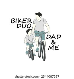 Biker duo dad and me design with illustration of a child and father cycling for social media template and post