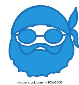 biker emoji with strong beard and mustache wearing a bandanna and dark glasses, simplistic facial expression vector illustration, simple hand drawn circle shaped emoticon, funny cartoon character
