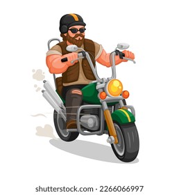 Biker gangster riding motorbike character illustration vector