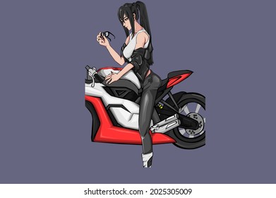Biker girl hand drawing vector