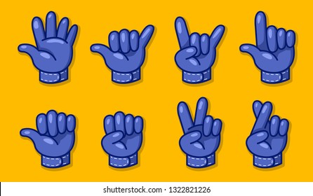 Biker glove hand gesture vector illustration set.
