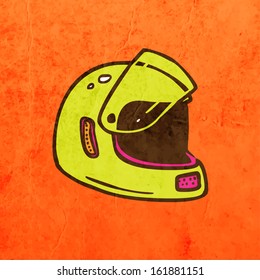 Biker Helmet. Cute Hand Drawn Vector illustration, Vintage Paper Texture Background