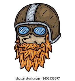 Biker in helmet and glasses, with fiery beard