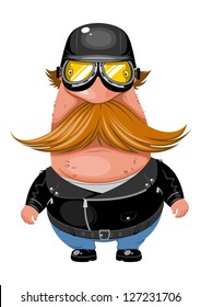 biker in a helmet and glasses on white background