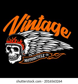 biker helmet skull with wings vintage emblem vector