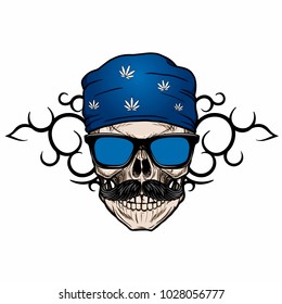 biker hipster skull wearing bandana with tribal background