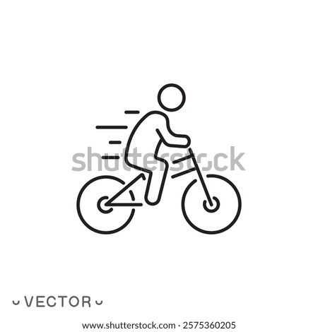 biker icon, mountain cyclist, ride bicycle, travel and tourism concept thin line symbol isolated on white background, editable stroke eps 10 vector illustration