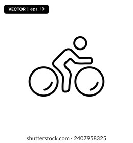 ícono de ciclismo, bicicleta de paseo, viaje conceptual y turismo, ciclista de montaña, símbolo web de línea delgada sobre fondo blanco. vectores 10