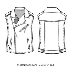 Biker jacket vector design mockup template technical flat drawing.