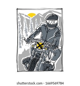 Biker line art graphic illustration vector art t-shirt design