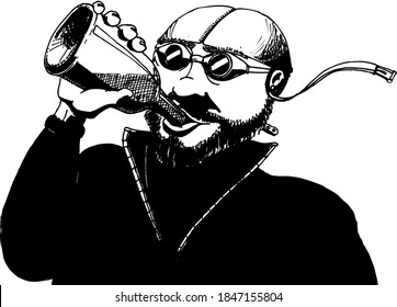 Biker man drinking from a bottle 