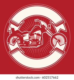 Biker motorcycle. Bikers event or festival emblem with space for text. Motorcycle label t-shirt design. Vector illustration.