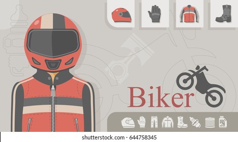 Biker with motorcycle equipment