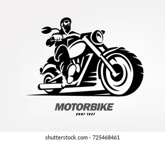 Biker, Motorcycle Grunge Vector Silhouette, Retro Emblem And Label