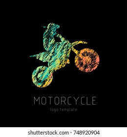 Biker, motorcycle grunge vector silhouette, creative colorful emblem and label
